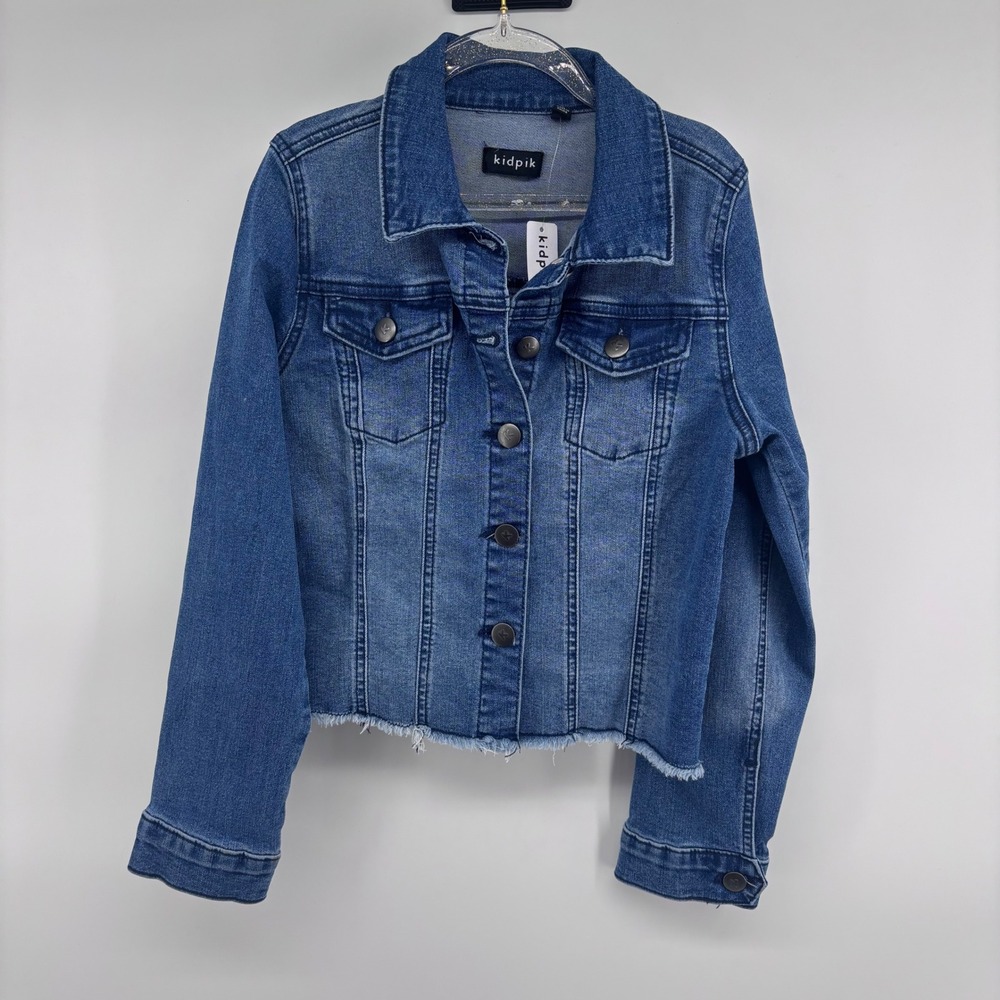 Kidpik Kids Denim Jacket Size M Medium Blue Jean Frayed Hem Button Up